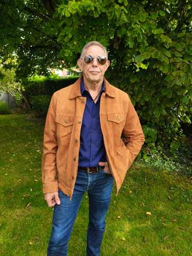 Customer photo: Light Brown Suede Trucker Jacket, worn by Michel B.