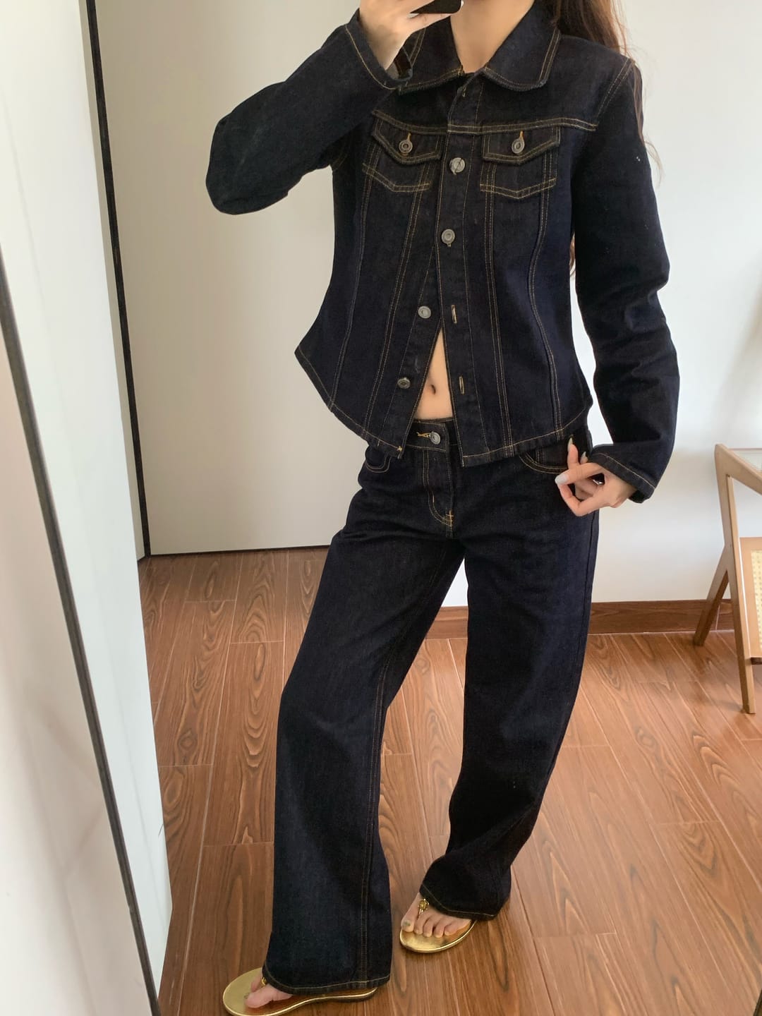 Customer photo review of 0122stepll Sculpted Denim Jacket & Low-Rise Straight-Leg Jeans Set