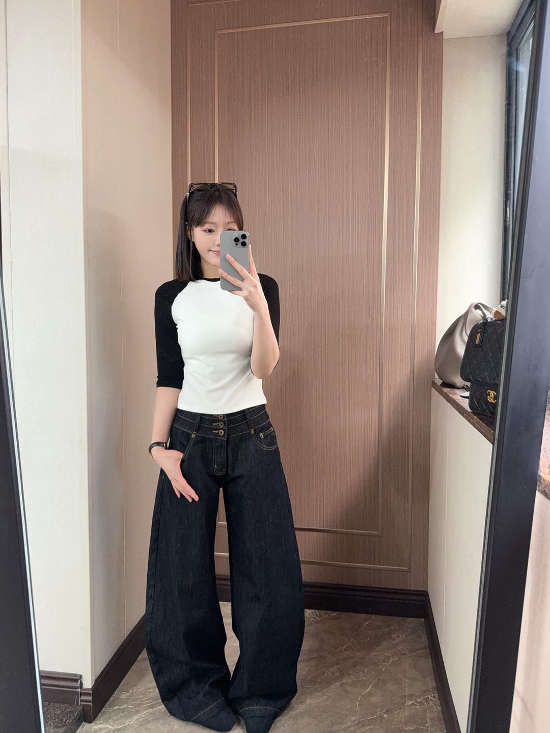 Customer photo review of IAMXIAA Triple-Waist Wide-Leg Denim Jeans