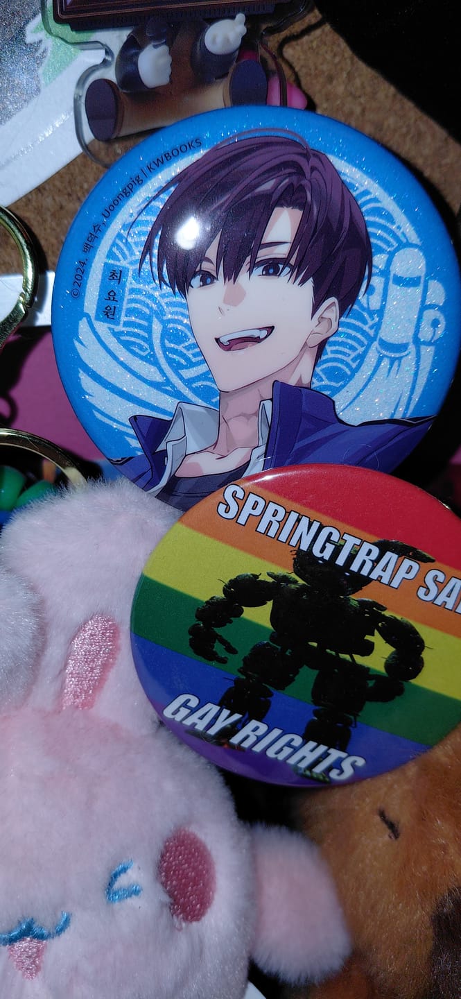 Customer photo review of Got Dropped into a Ghost Story, Still Gotta Work - Random LD Glitter Can Badge