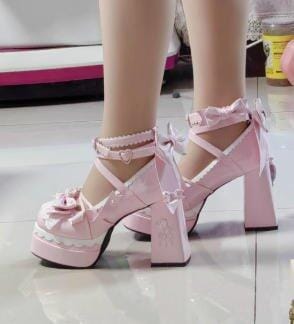 Customer photo review of Sweetheart Coquette Platform Mary Janes with Lace & Bows (pink)
