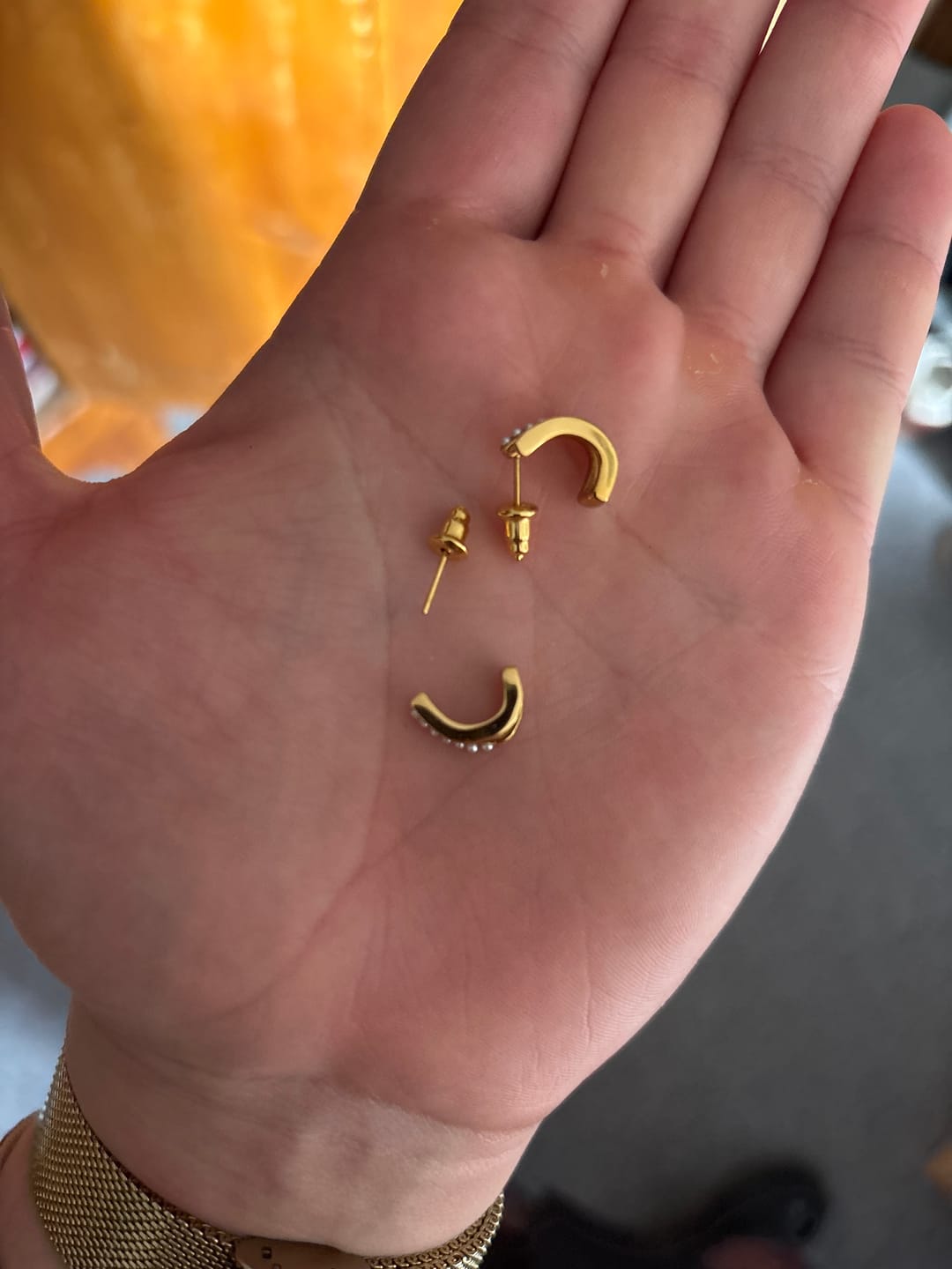 Customer photo review of 18K Gold & Pearl Claw Earrings
