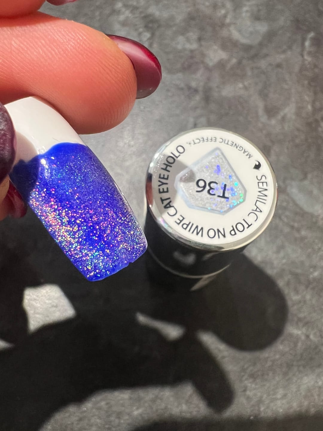Customer photo review of Semilac Top Coat No Wipe Cat Eye Holo T36 UV Gel Polish