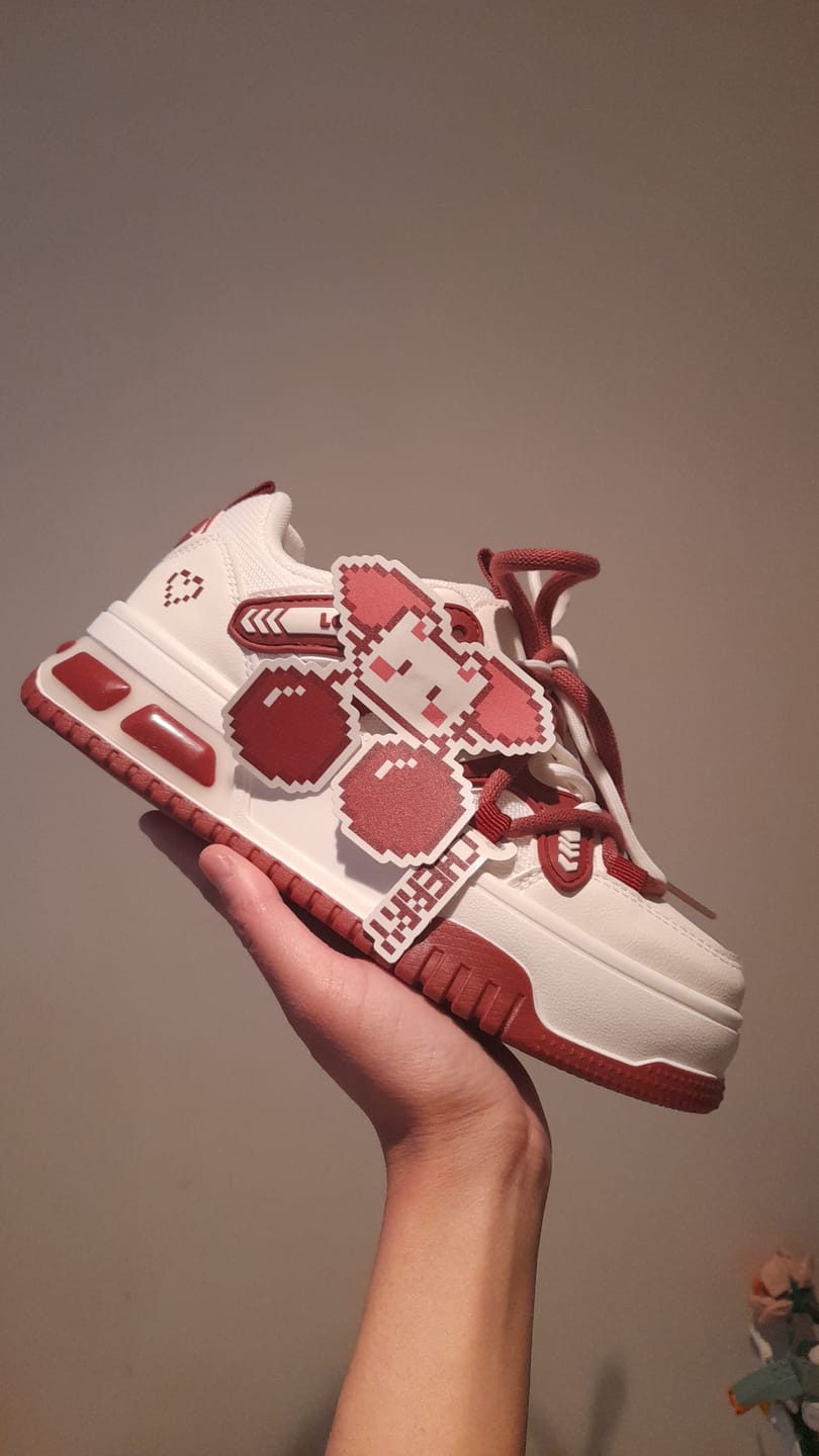 Customer photo review of Cherry Byte Chunky Casual Red Sneakers – Unisex