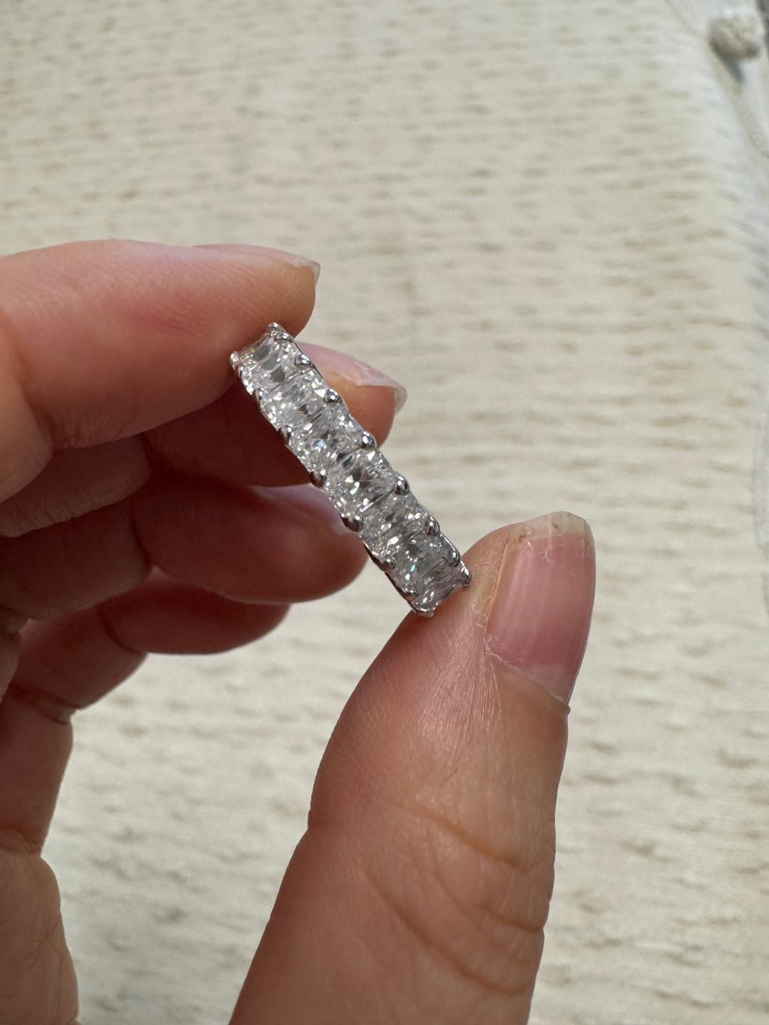 Customer photo review of Louily Elegant 3.5Ct Radiant Cut Women's Wedding Band In Sterling Silver