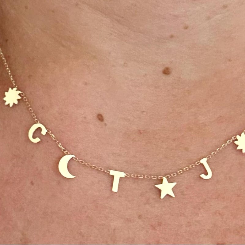 Customer photo review of 14K Gold Letter Necklace