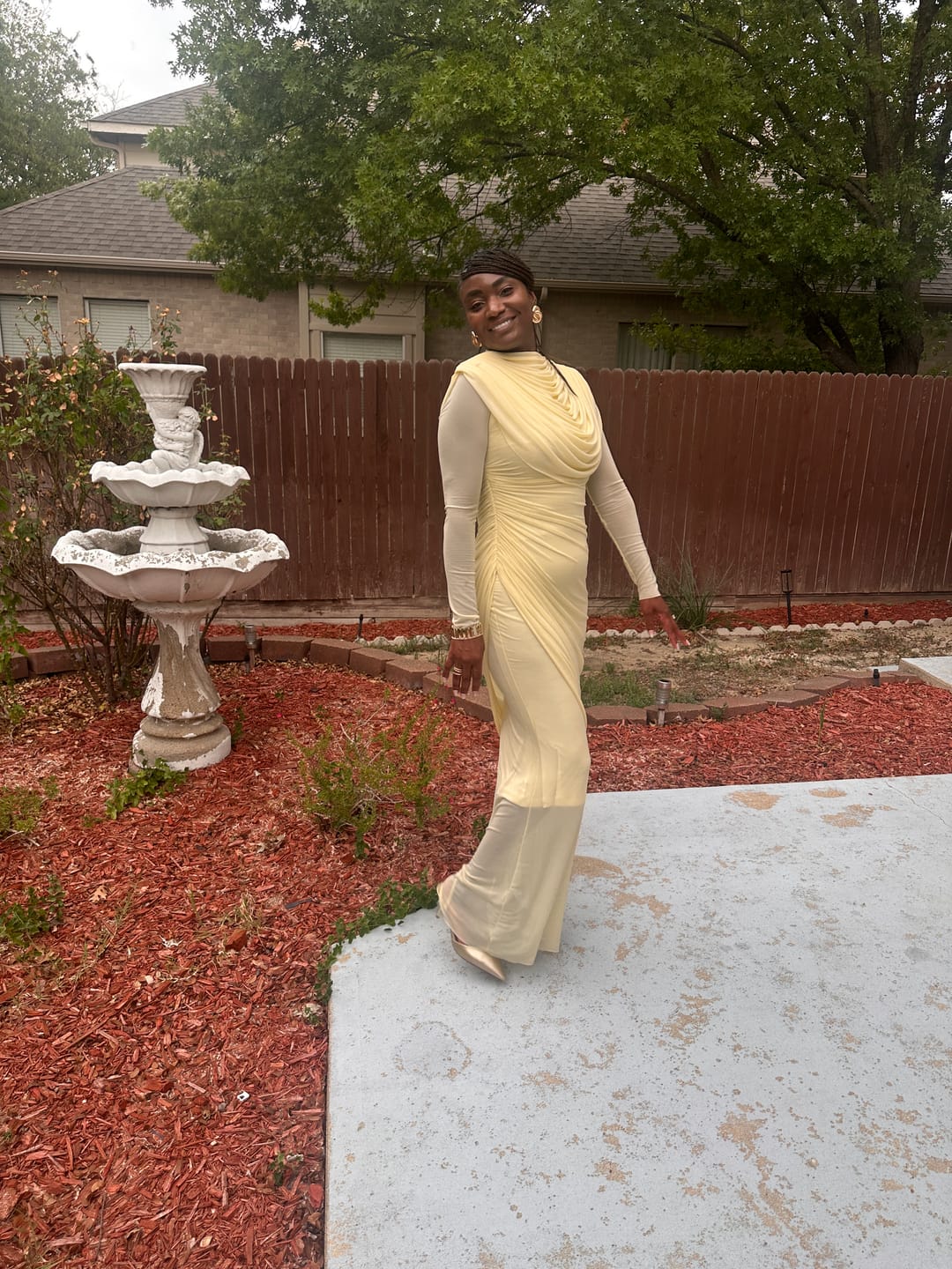 Customer photo review of Solene Drape Dress | Yellow
