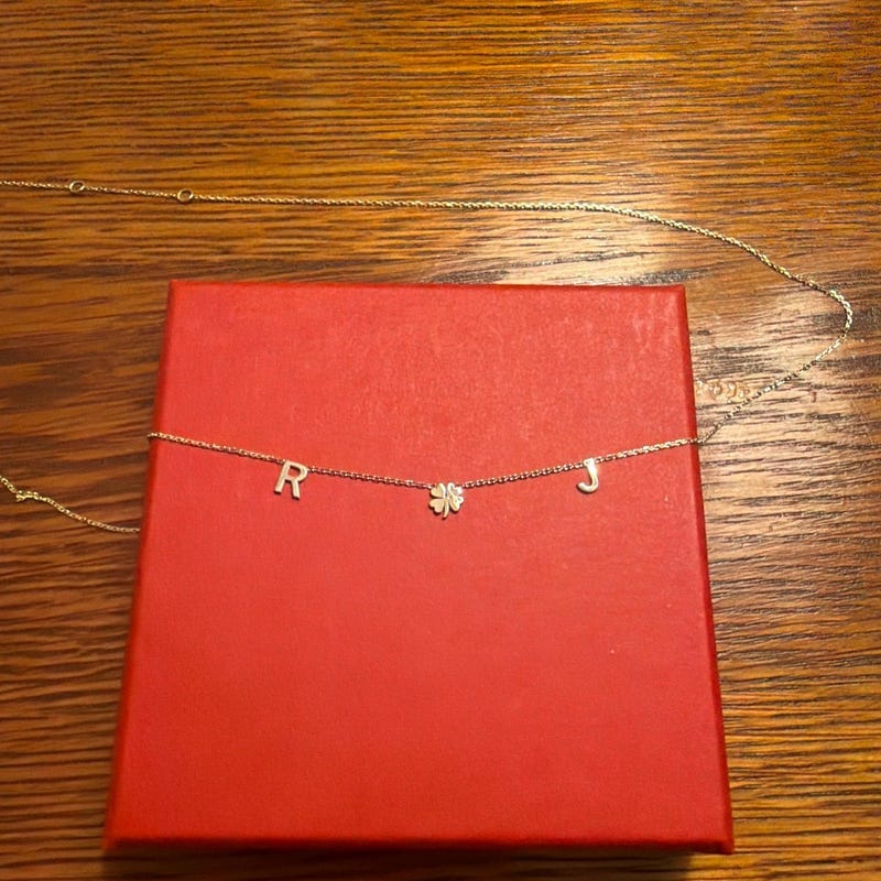 Customer photo review of 14K Gold Letter Necklace