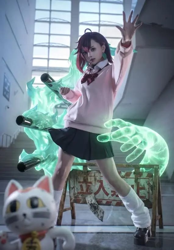Customer photo review of Momo Ayase Cosplay Costume – Dandadan Pink School Uniform, Wig & Leg Warmers