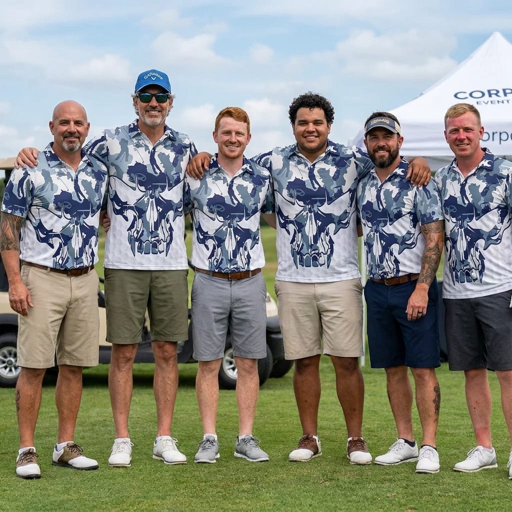 Customer photo review of Blue Camo Skull Golf Polo