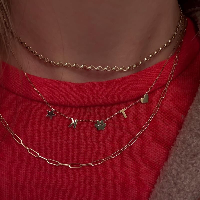 Customer photo review of 14K Gold Letter Necklace