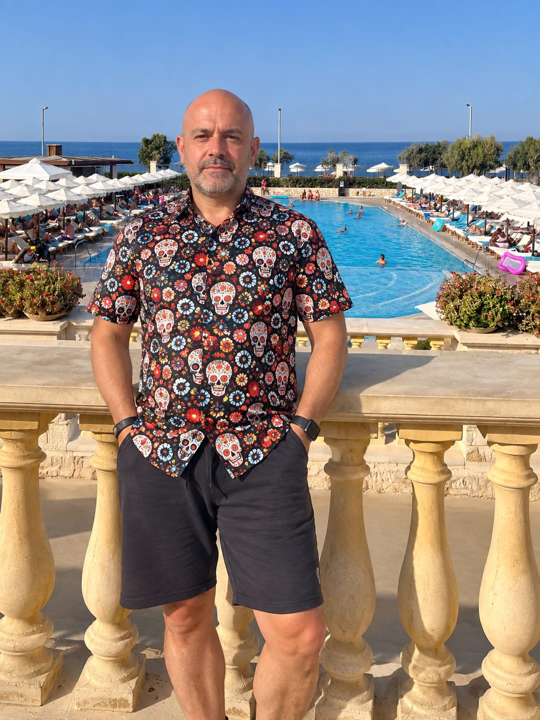 Customer photo review of Men's Sugar Skull Punk Rock Holiday Cool Beach Short Sleeve Summer Shirt