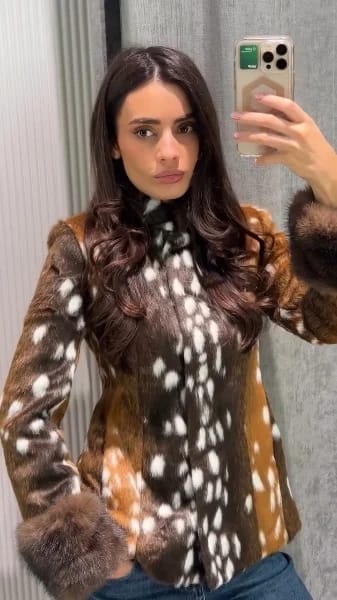 Customer photo review of Melissa Contrast Cuff Faux Fur Jacket