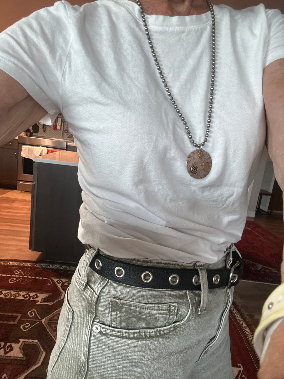Customer photo review of Exene - Slim Black Leather Belt with Single Grommets - Made in Canada