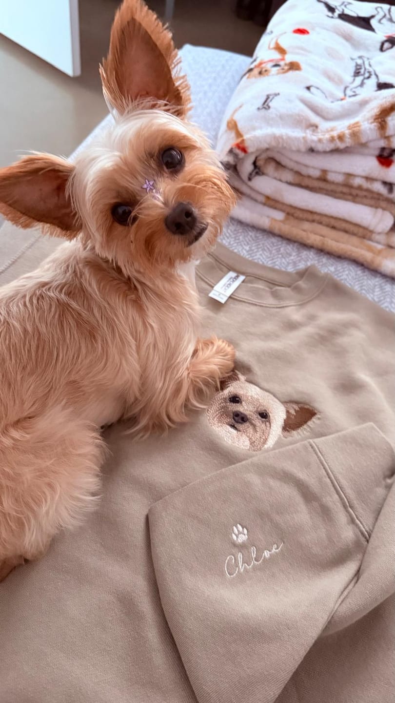 Customer photo review of Custom Pet Portrait Embroidered Crewneck Sweatshirt