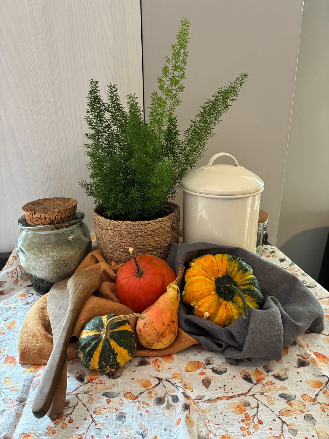 Customer photo review of Fall Watercolor Linen Kitchen Towel