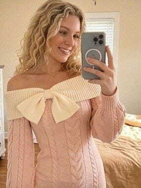 Customer photo review of Romantic Off-the-Shoulder Cable Knit Mini Dress