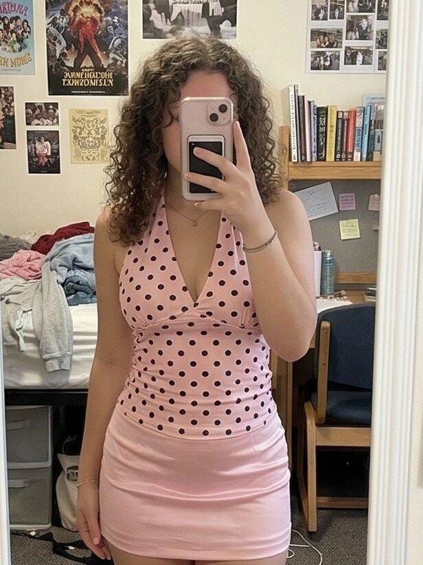 Customer photo review of Sweetheart Pink Polka Dot Halter Top & Mini Skirt Set