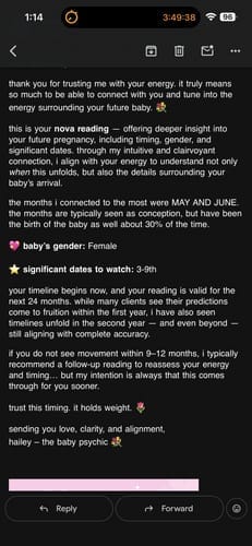 Customer photo review of Timing & Gender Predictions