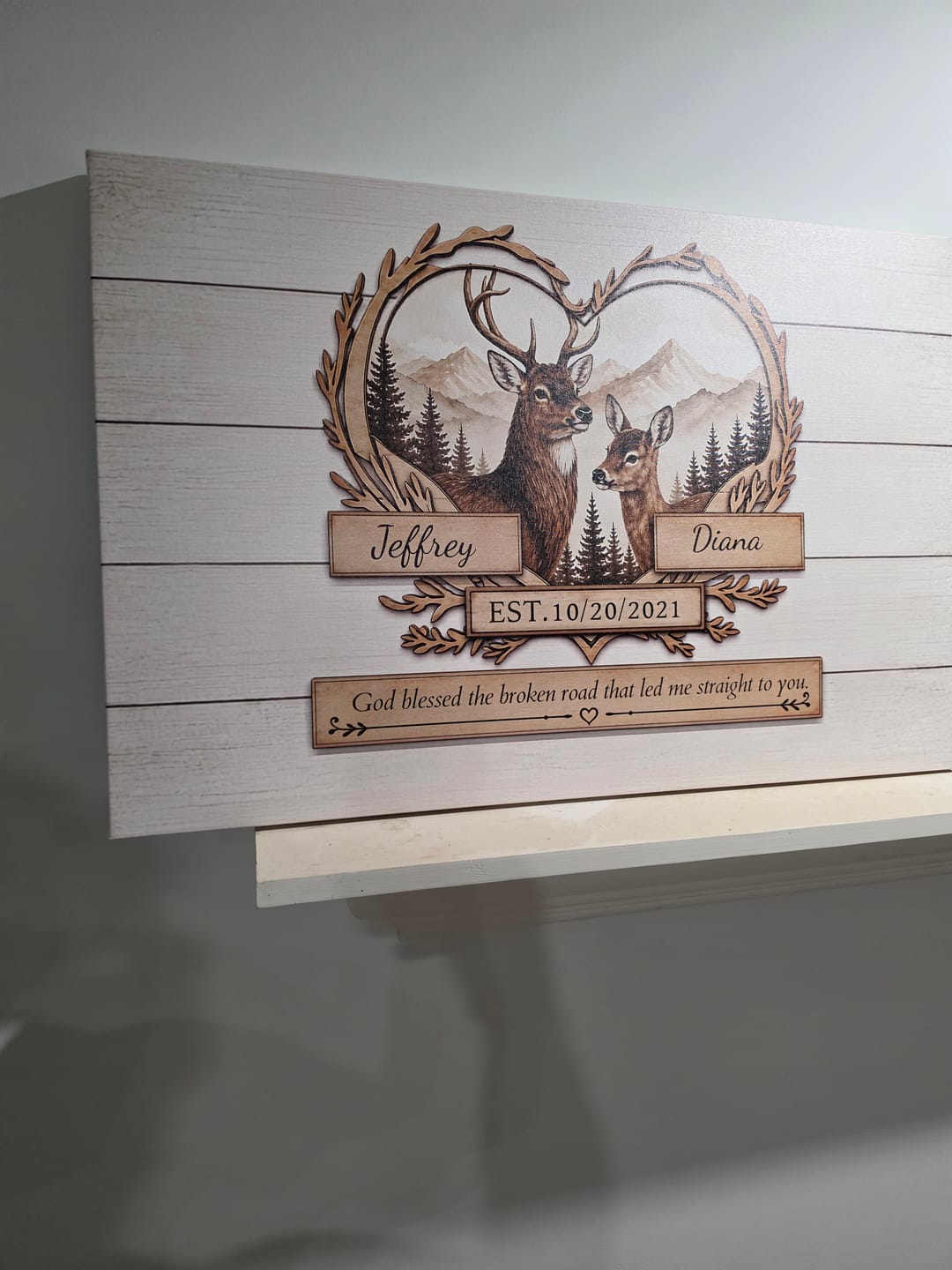 Customer photo review of "God Bless The Broken Road," Personalized Deer Couple Canvas Wall Art