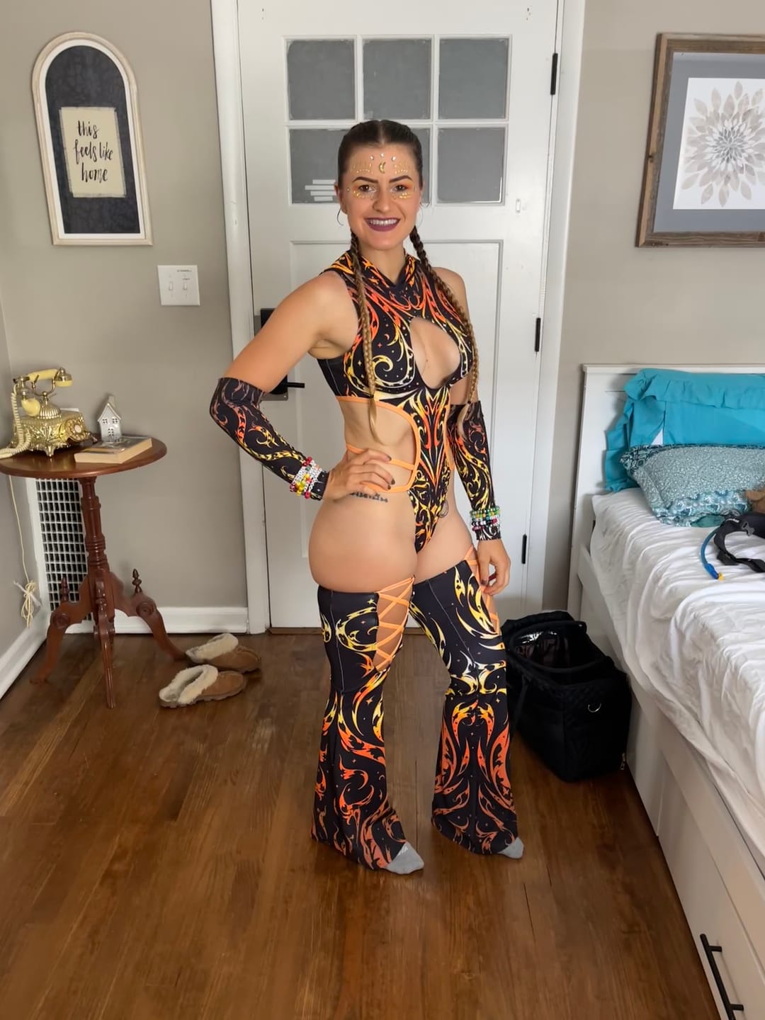 Customer photo review of Pyre Stripes Hooded Strappy Bodysuit