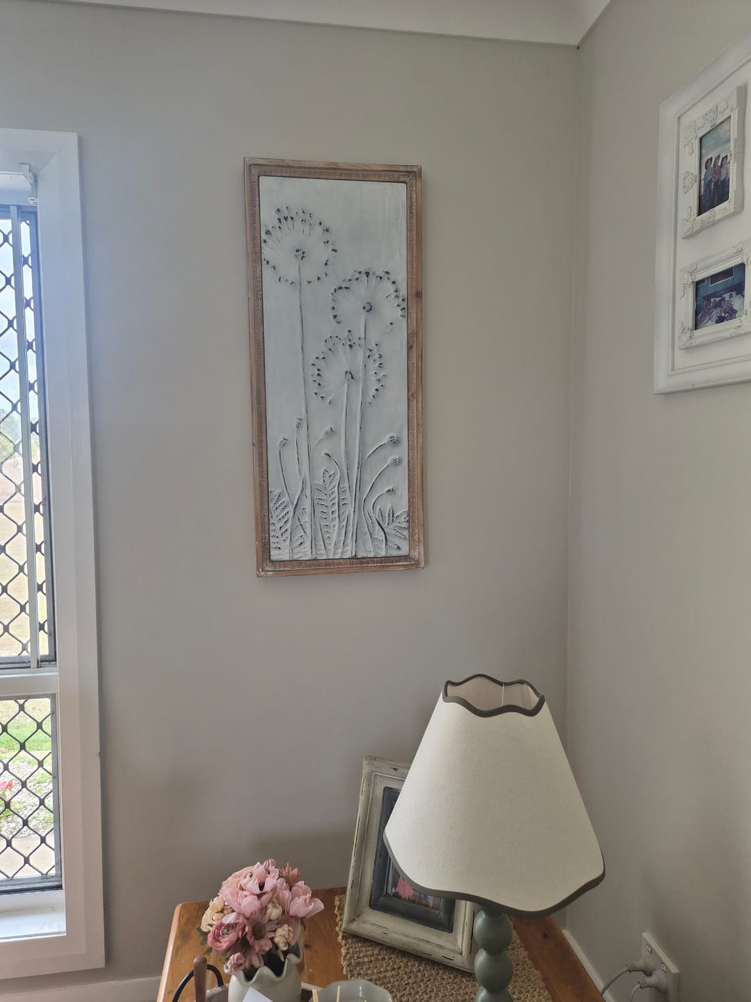 Customer photo review of Hannah French Provincial Metal Wall Art, Embossed Floral with Fir Frame, Distressed White 98cm