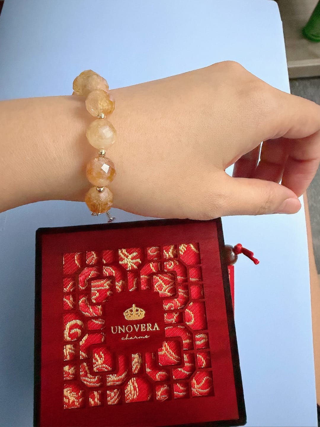 Customer photo review of Adjustable Gold Bangle with Faceted Natural Stone - 4 available designs