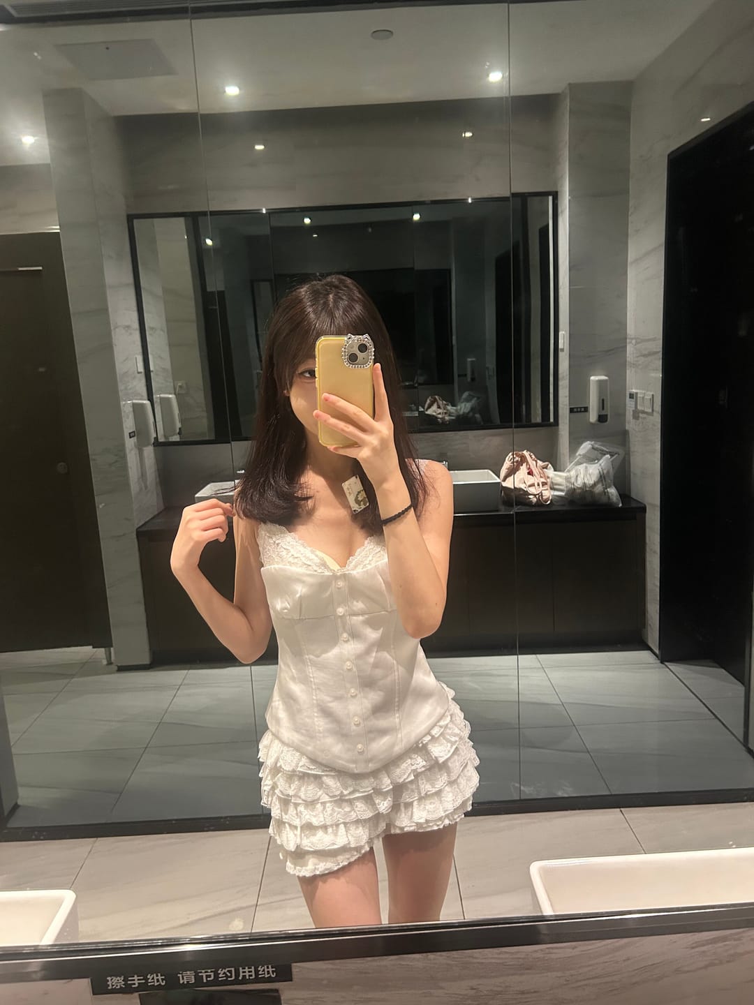 Customer photo review of WARDEN EDGE Lace-Trim Cami Top & Layered Ruffle Mini Skirt Set