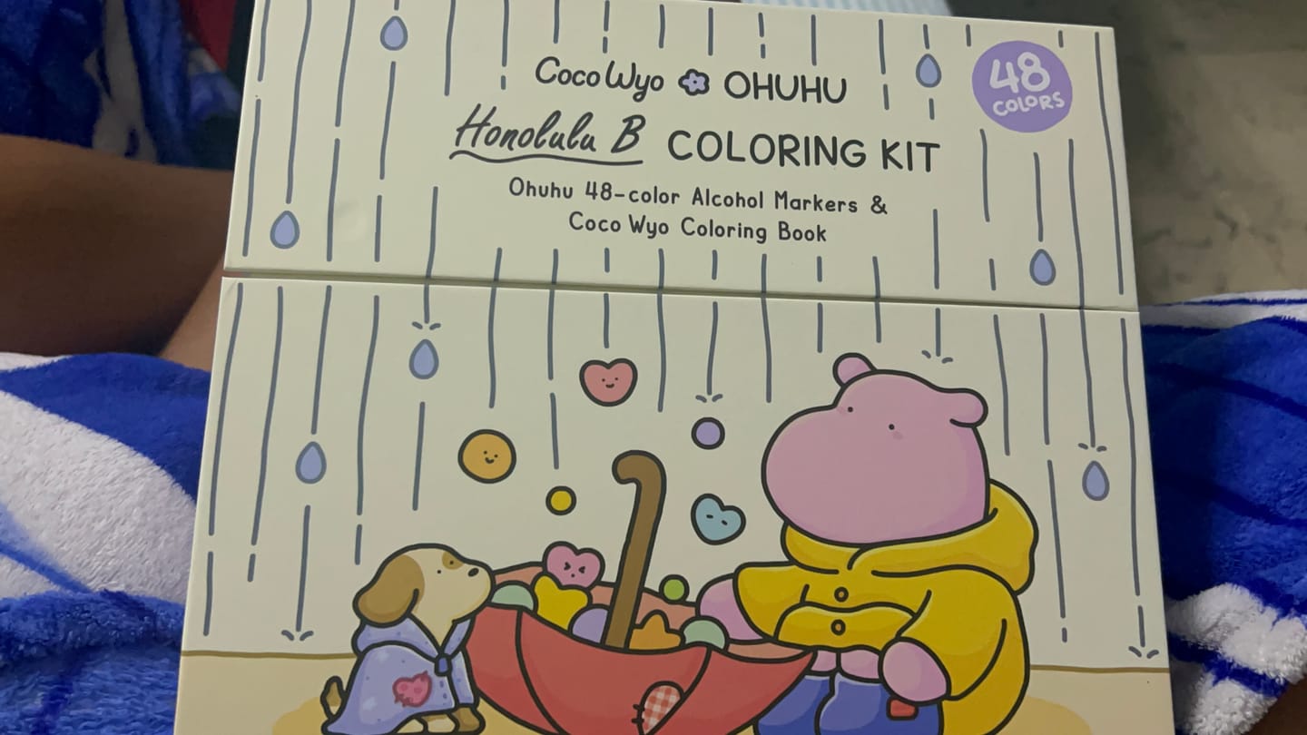 Customer photo review of Ohuhu x Coco Wyo Cozy Mood Coloring Kit, Honolulu B 48 Colors Alcohol Markers with Brush & Fine Dual Tips, Coloring Book with Mood Tracker Pages