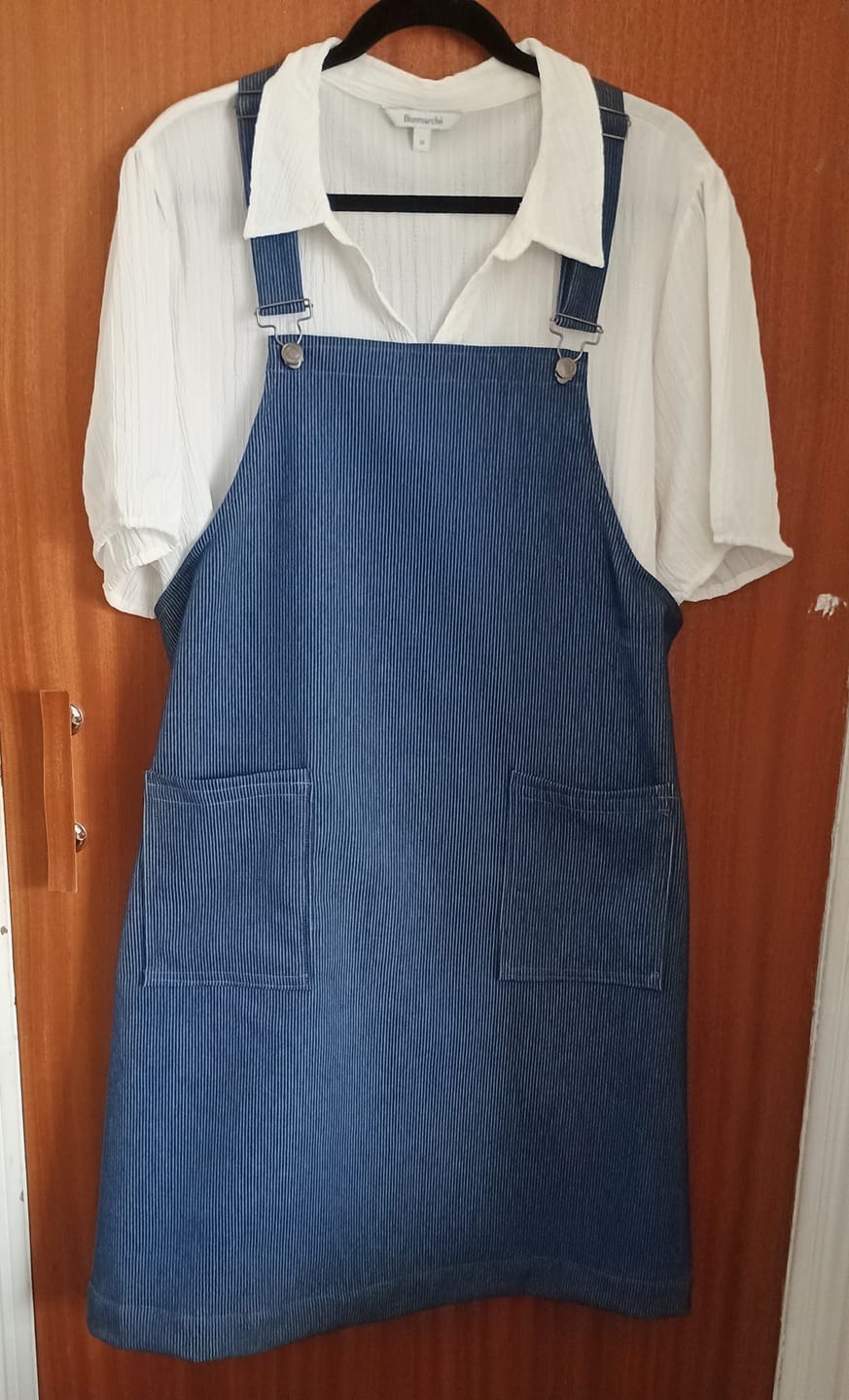 Customer photo review of Navy Striped Stretch Denim Fabric