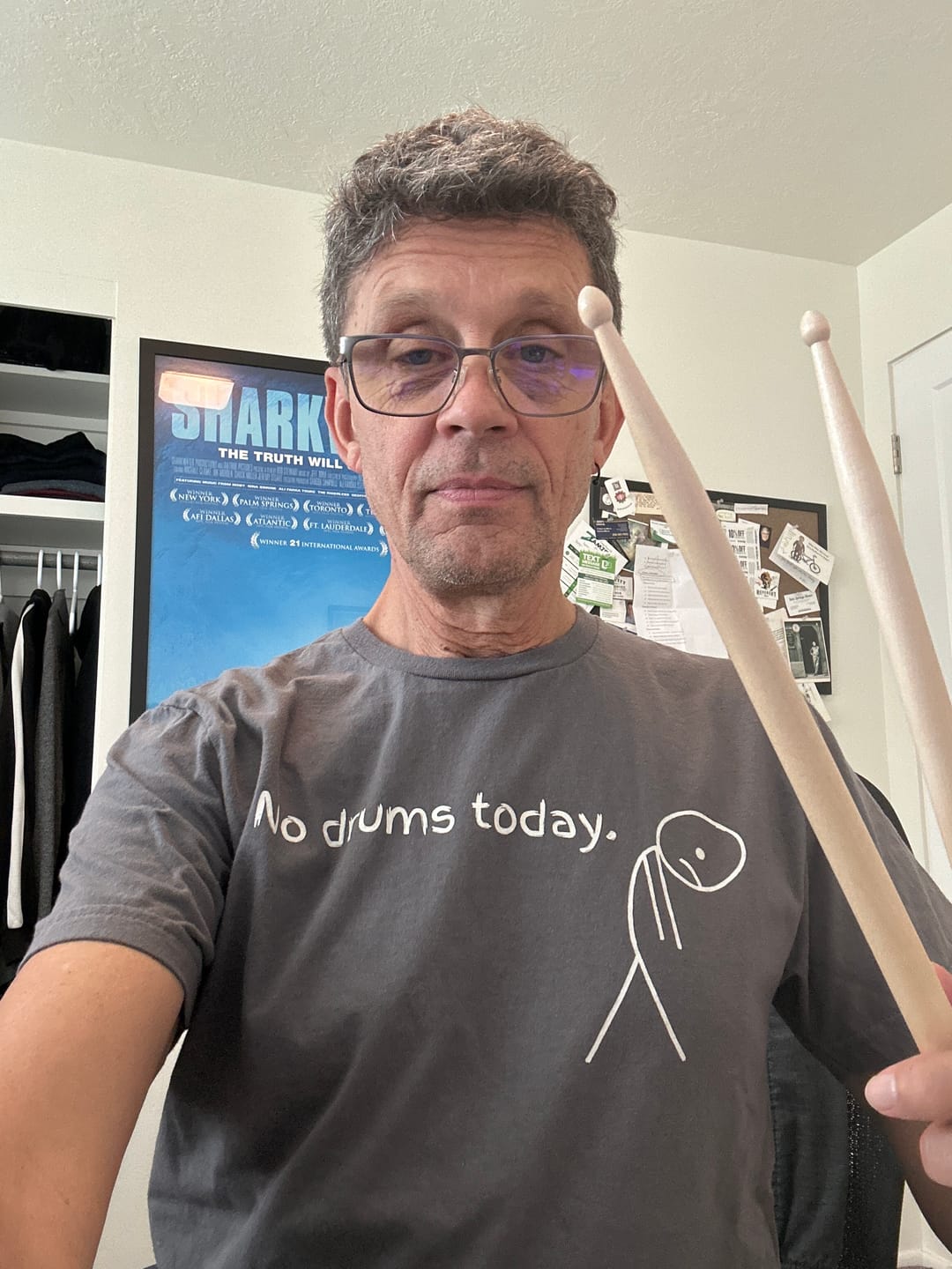 Customer photo review of No Drums Today T-Shirt