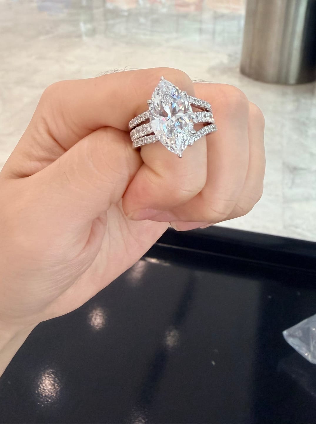 Customer photo review of S925 4.5Ct Marquise Cut Engagement Ring With Enhancer Wedding Band Wedding Ring Set