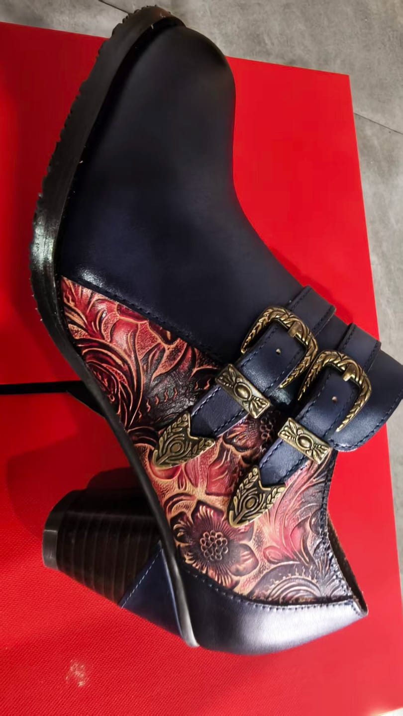 Customer photo review of Vintage Floral Buckle Embossed Pumps