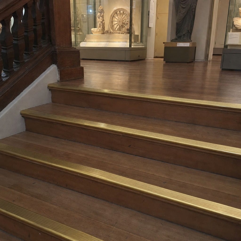 Customer photo review of Solid Brass Stair Nosing 67x55mm Serrated Tread Square Edge, Cut to Size 700-2700mm