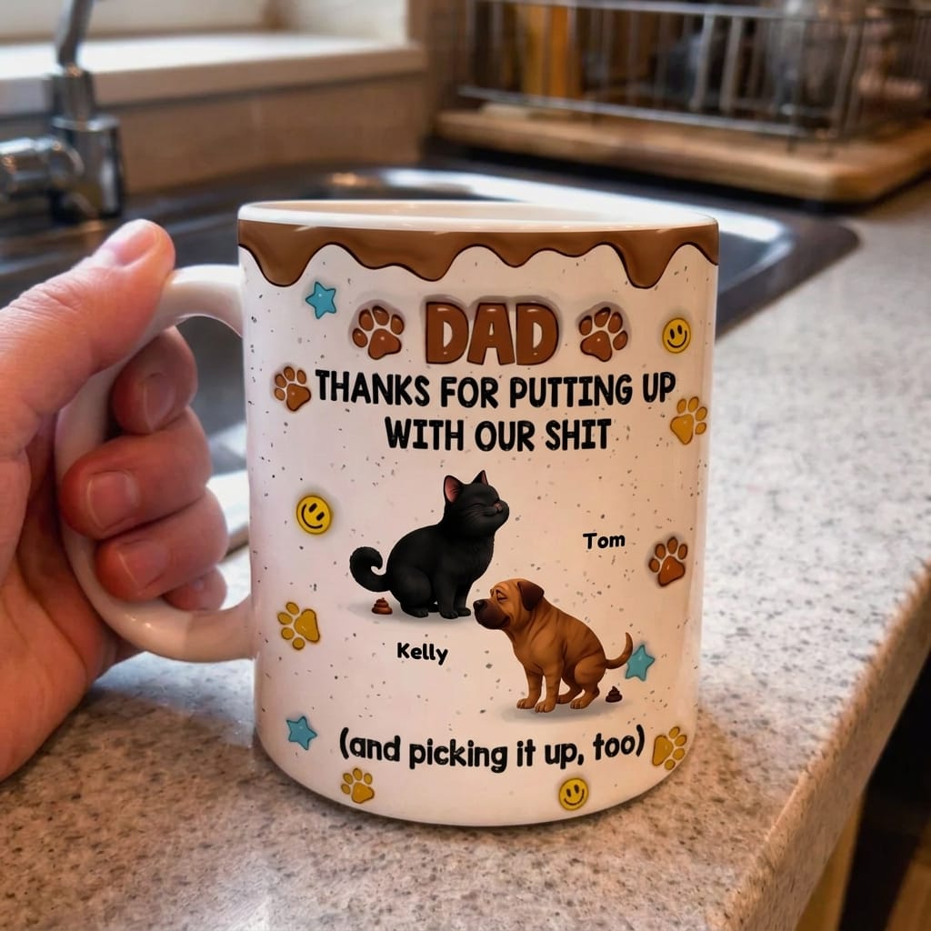 Customer photo review of Thanks For Putting Up - Personalized 3D Inflated Effect Mug - Gift For Dog Cat Lovers, Pet Lovers