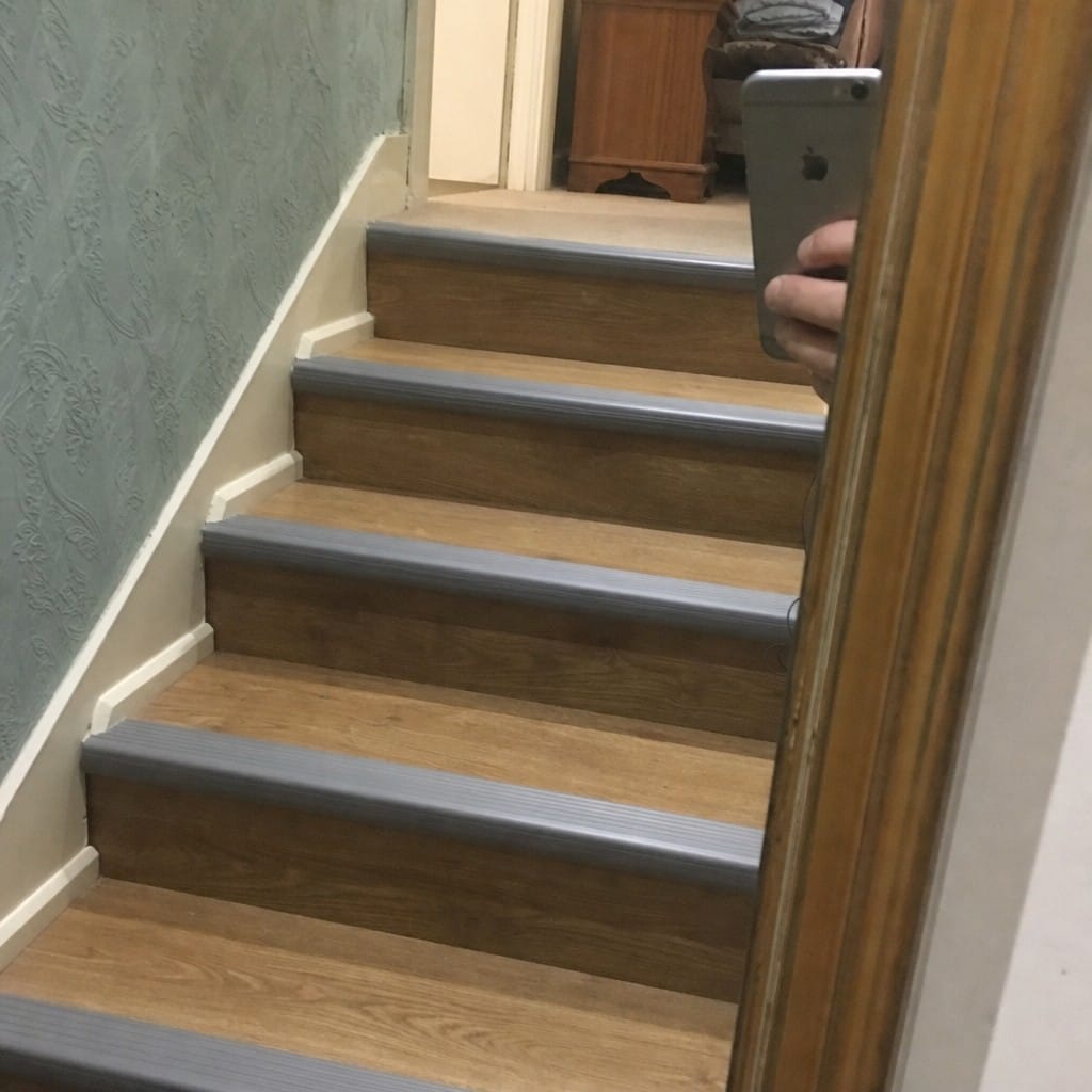 Customer photo review of Self Adhesive PVC Stair Nosing 40mm x 25mm, Grey, Silver or Black