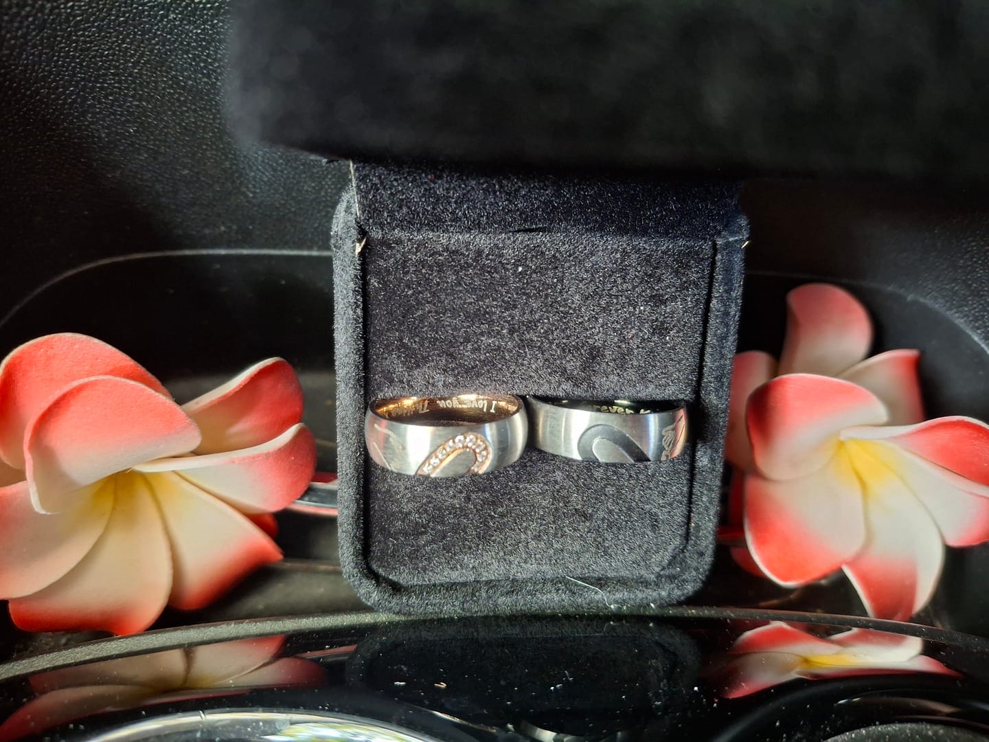 Customer photo review of Matching Diamond Heart Couples Rings