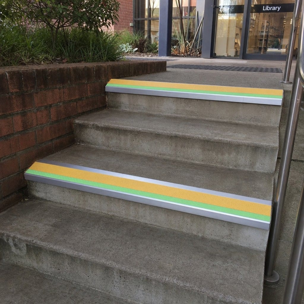 Customer photo review of Aluminium Stair Nosing 67x55mm External Rake Back, Coarse Grit Insert