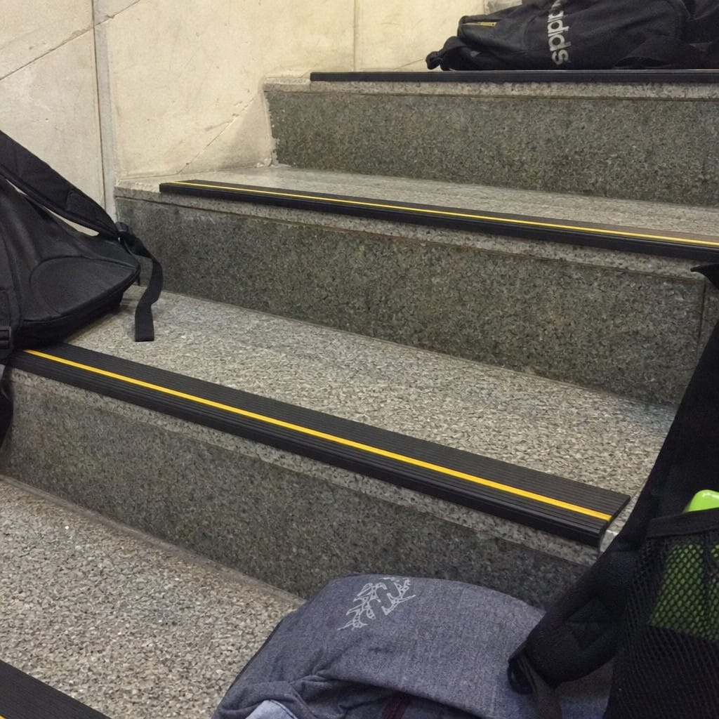Customer photo review of Anti Slip Stair Nosing 55x40mm Flexible PVC Black & Yellow Caution Edge