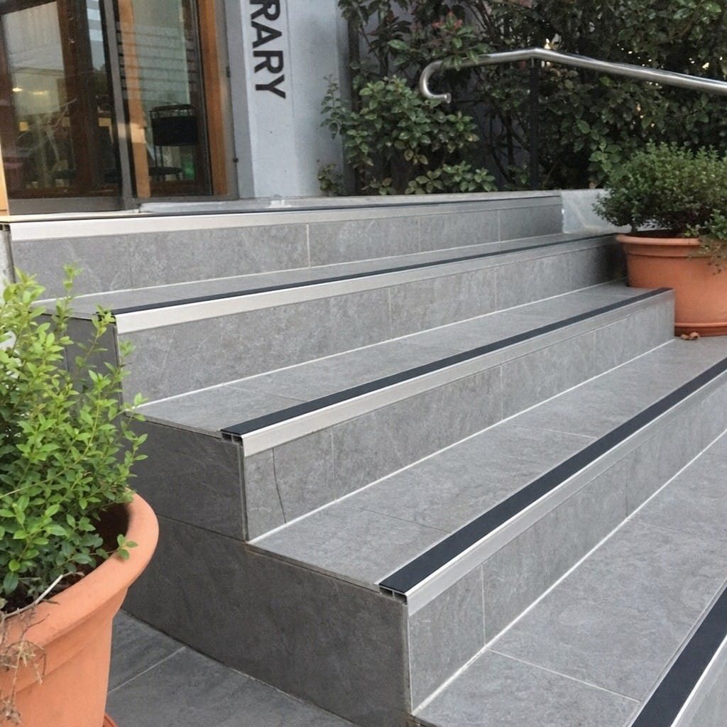 Customer photo review of Anti-Slip Aluminium Stair Nosing 45 x 20mm Tile-In – 11 Insert Colours
