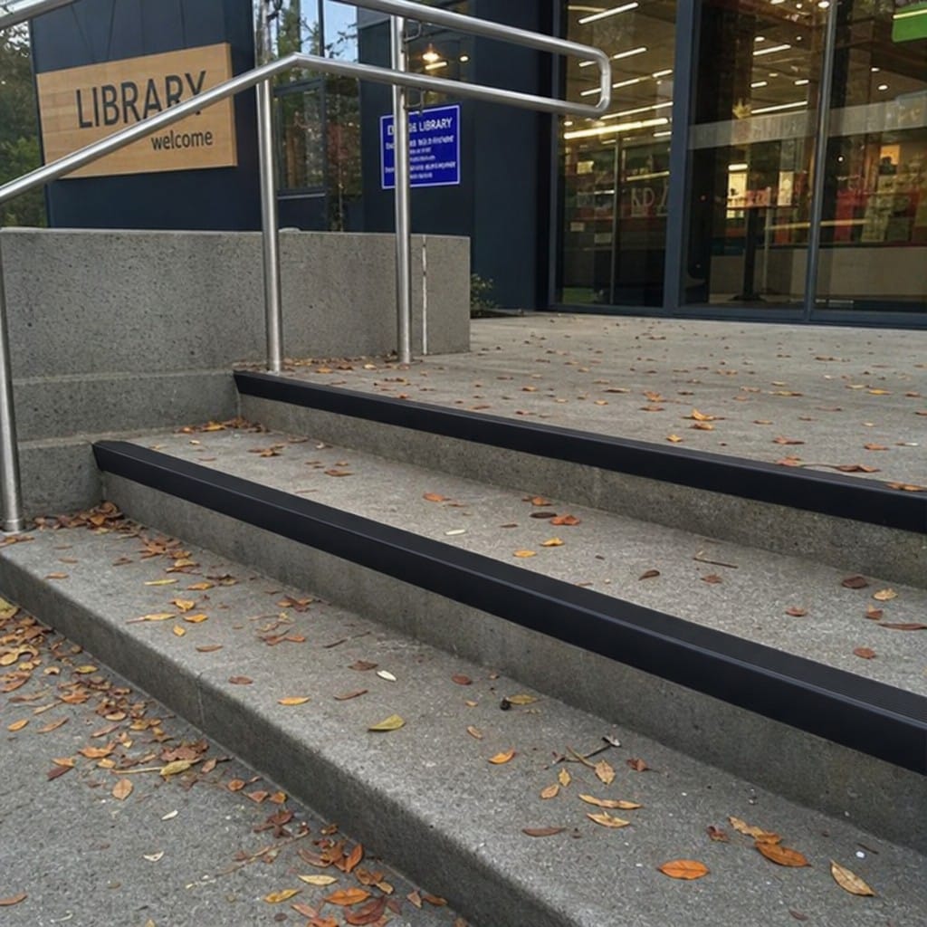 Customer photo review of Raked Back Stair Nosing 62x55mm Aluminium, 5mm Gauge, 1m & 2m