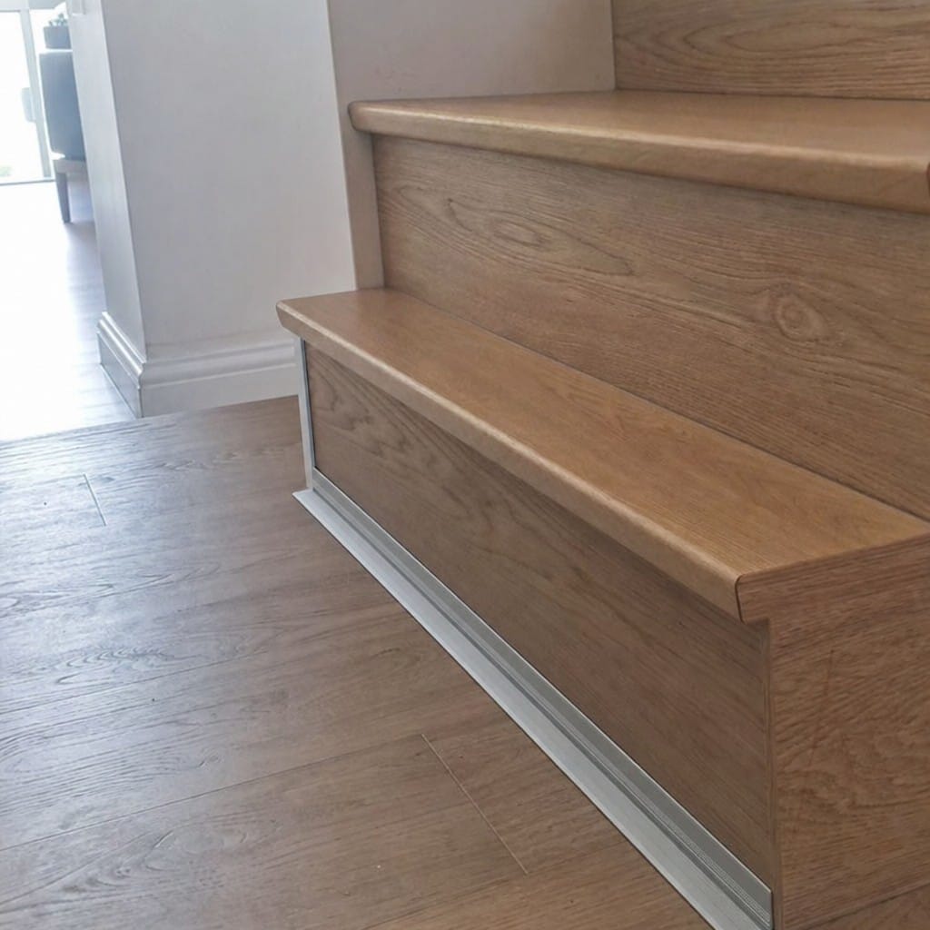 Customer photo review of Aluminium Stair Corner Trim 25mm Inner Angle for 3mm LVT Floors