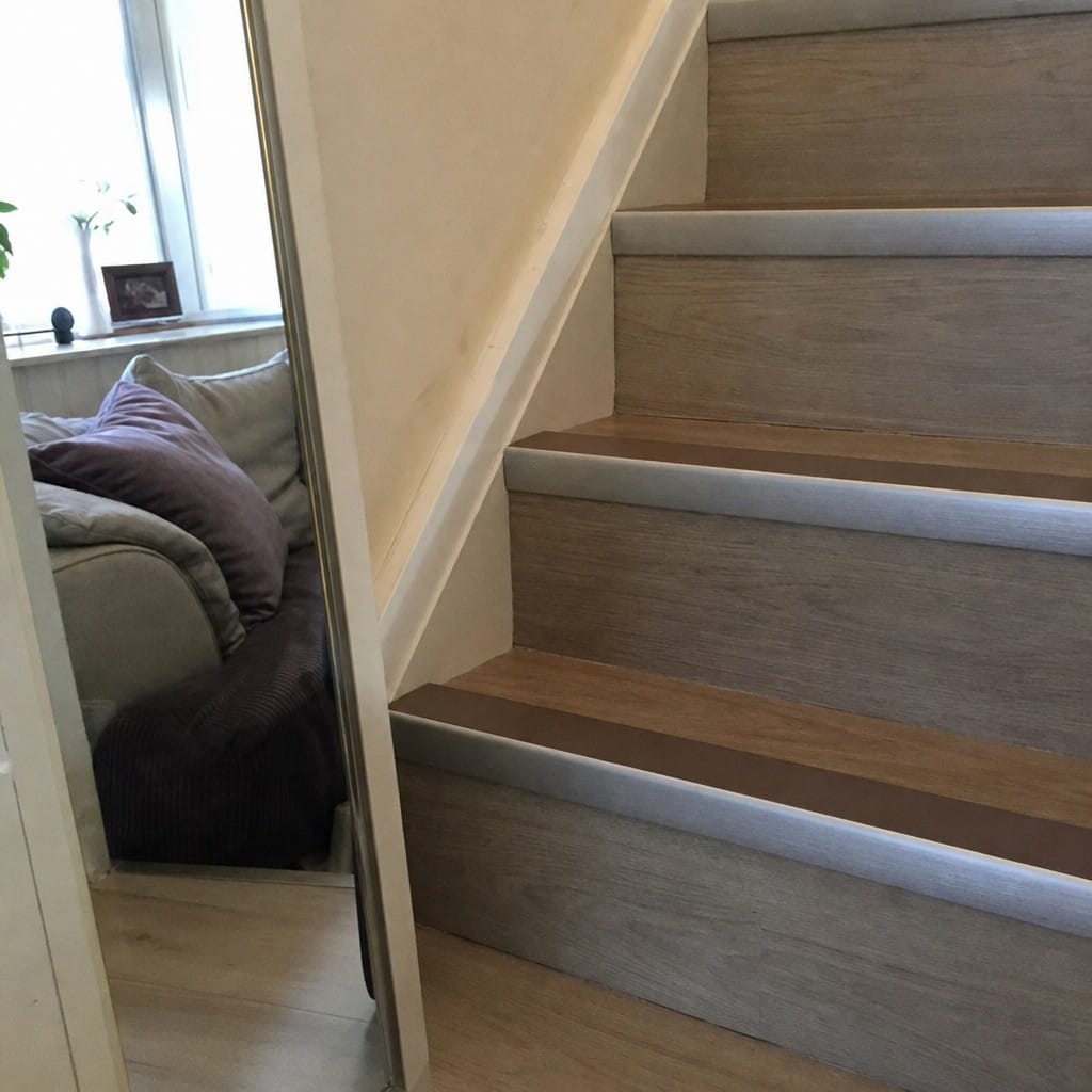 Customer photo review of Rake Back Stair Nosing 2.75m 70mm Tread Anti Slip Vinyl