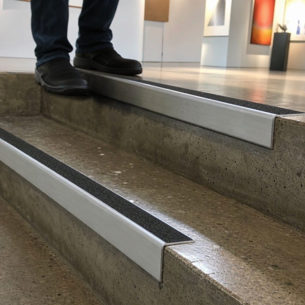 Customer photo review of Commercial GRP Aluminium Stair Nosing 63.3mm Tread Width