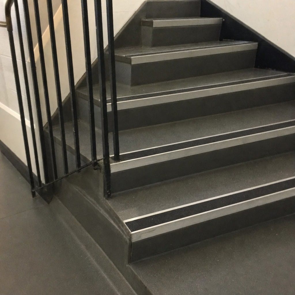 Customer photo review of Aluminium Stair Nosing 70mm Rake Back | Anti-Slip GRP Grit Insert