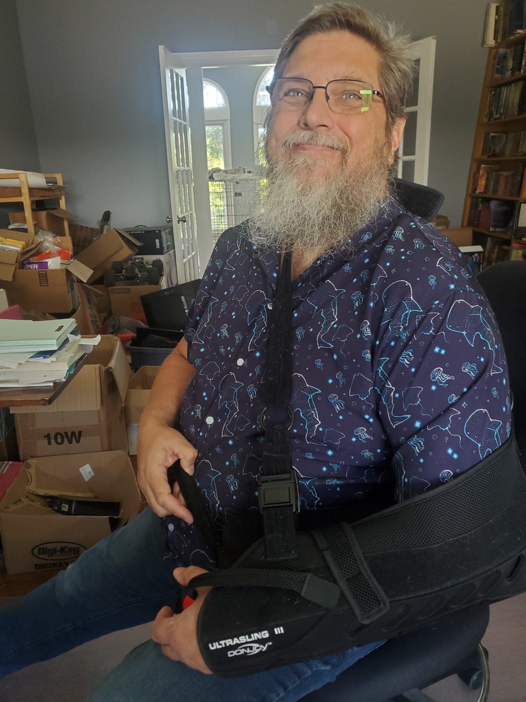 Customer photo review of Purple Computer Circuit Board Button Up Shirt