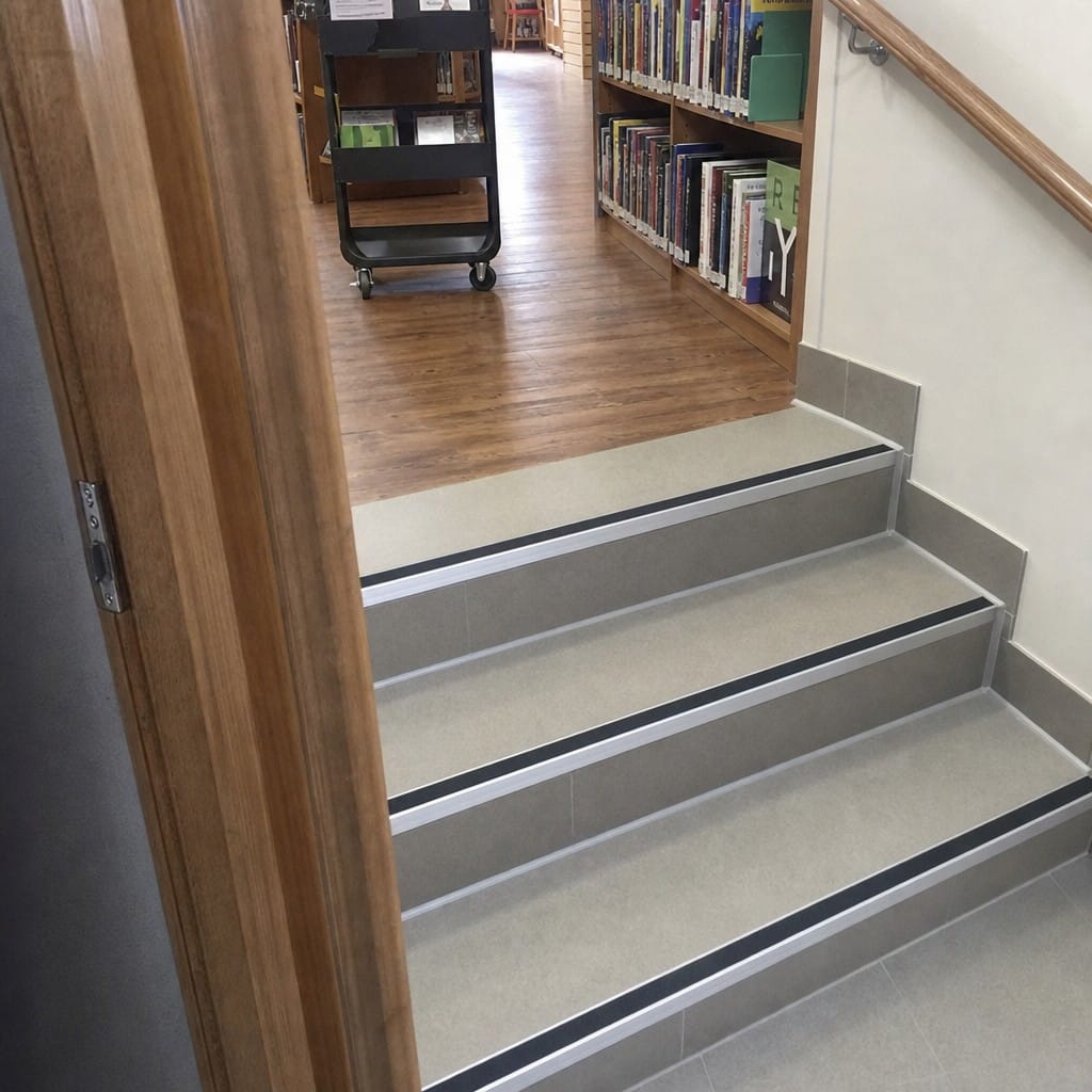 Customer photo review of Aluminium Tile-In Stair Nosing with Silicone Carbide Anti-Slip Insert, 26mm x 2.6m, for 10mm & 12.5mm Tiles