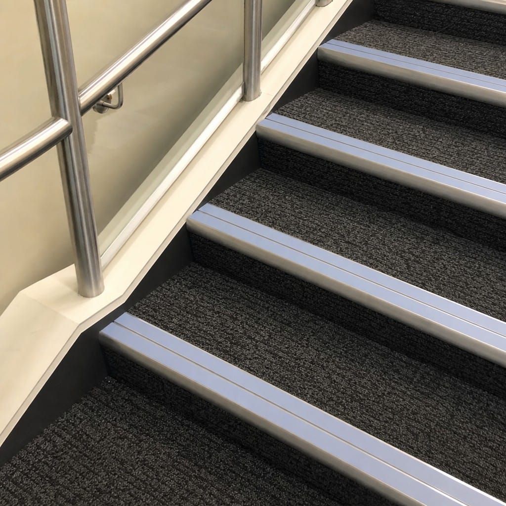 Customer photo review of Rake Back Stair Nosing 2.44m Aluminium Double PVC