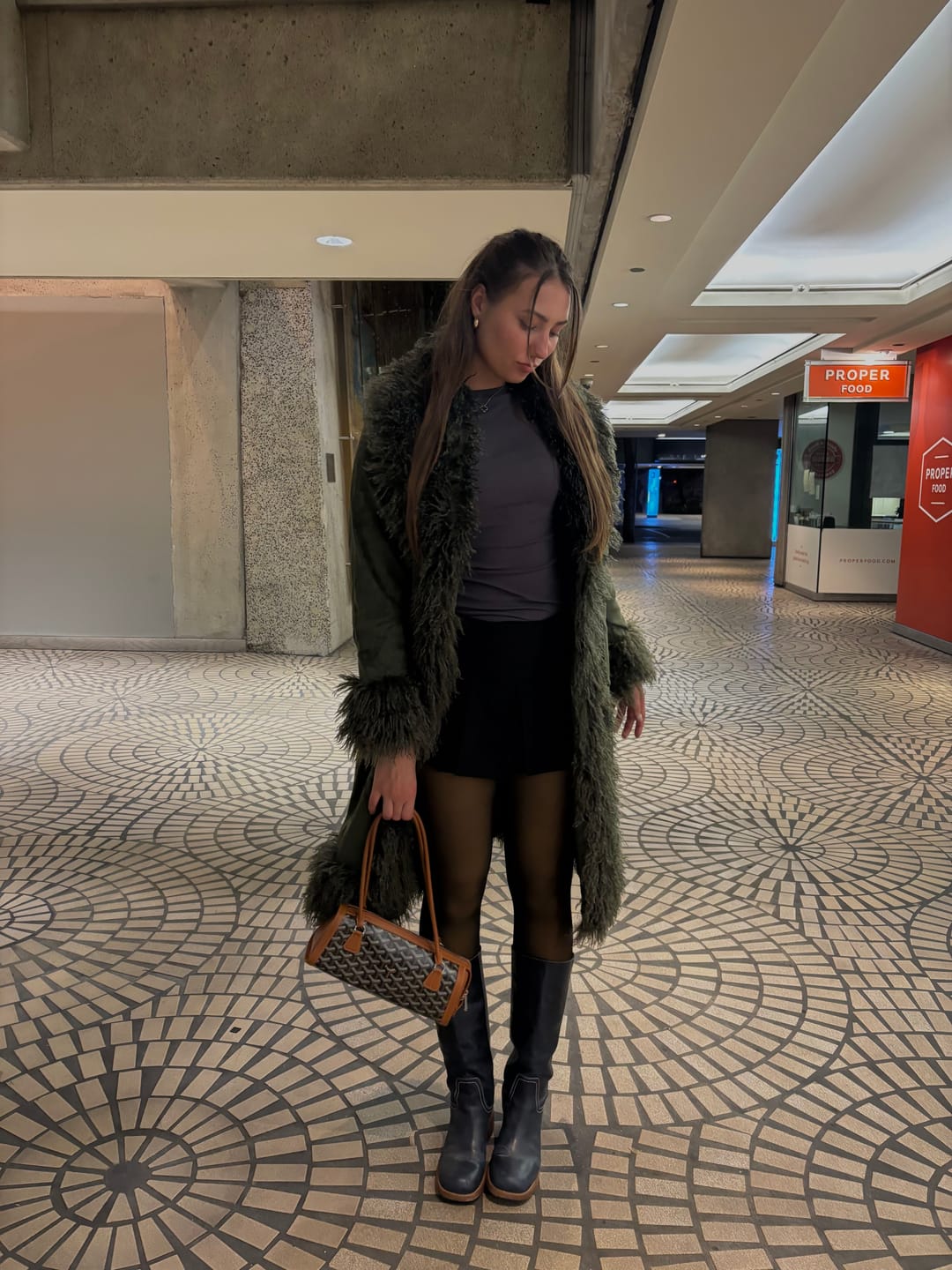 Customer photo review of GILDA-OLIVE FAUX LONG FAUX FUR TRENCH COAT