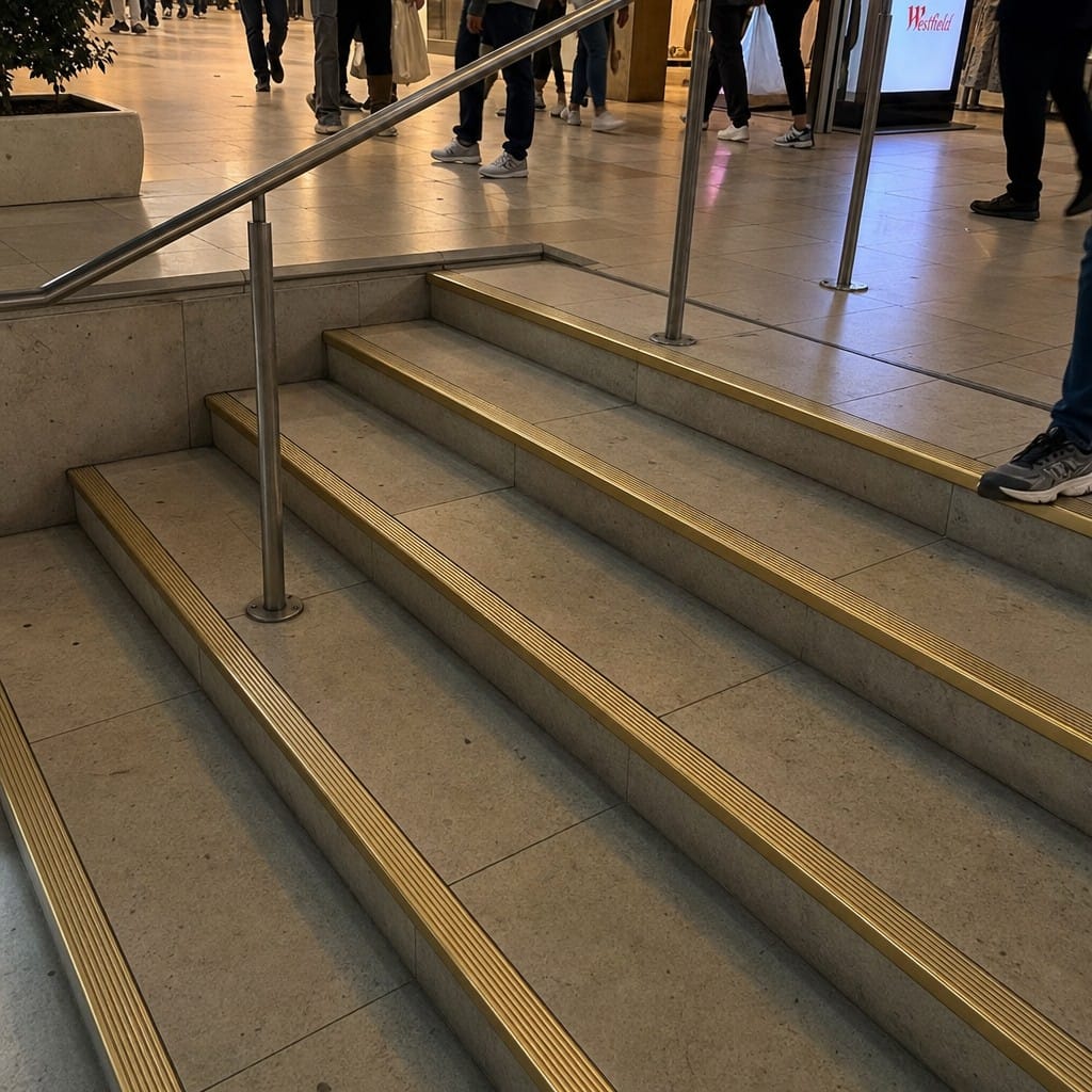 Customer photo review of Solid Brass Stair Nosing 67x55mm Serrated Tread Square Edge, Cut to Size 700-2700mm